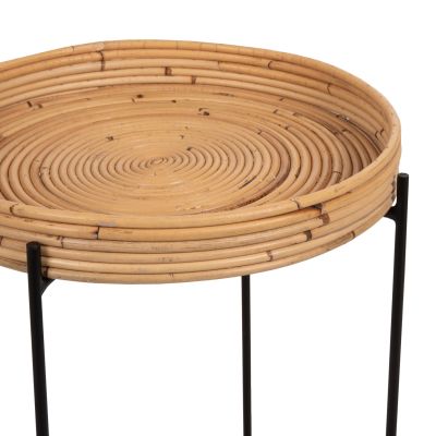 ROUND SIDE TABLE FLY HM7906 RATTAN IN NATURAL COLOR-BLACK METAL BASE Φ40x53Hcm.