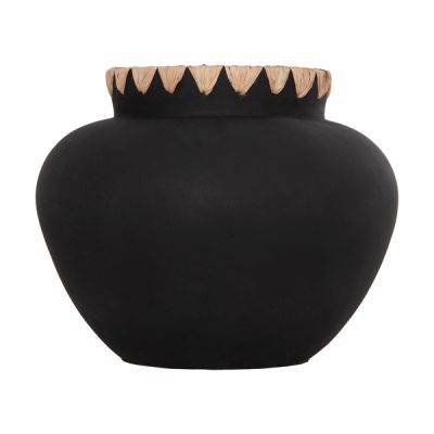 DECORATIVE VASE RENTON(M) HM4732 TERRACOTTA IN BLACK-STRAW WEAVING ON THE RIM Φ28x23Hcm.
