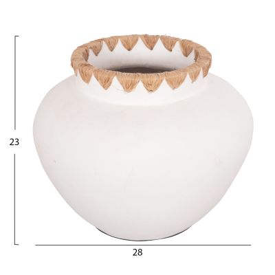 DECORATIVE VASE RENTON(M) HM4734 TERRACOTTA IN WHITE-STRAW WEAVING ON THE RIM Φ28x23Hcm.