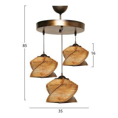 CEILING PENDANT 3-LIGHT LAMP HM7493 BAMBOO IN BRONZE Φ35x85Hcm.