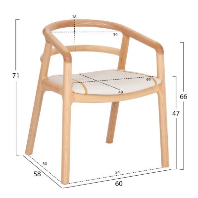 DINING CHAIR EFFY HM18393.01 ASHWOOD IN LIGHT OAK COLOR--ECRU PU SEAT 60x58x71Hcm
