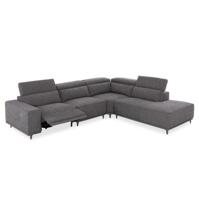 Ъглов диван с десен ъгъл LUNARIS 307×267×74–94 см – Сив