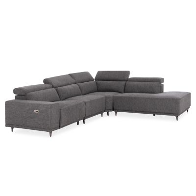 Ъглов диван с десен ъгъл LUNARIS 307×267×74–94 см – Сив