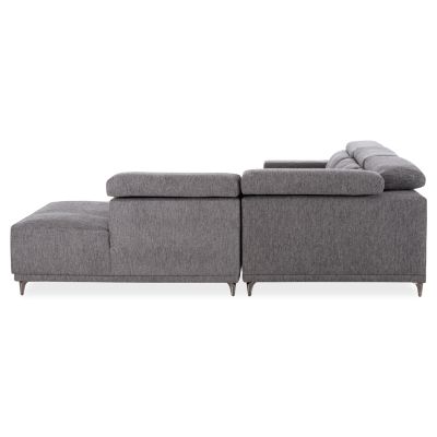 Ъглов диван с десен ъгъл LUNARIS 307×267×74–94 см – Сив