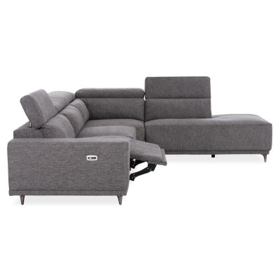 Ъглов диван с десен ъгъл LUNARIS 307×267×74–94 см – Сив