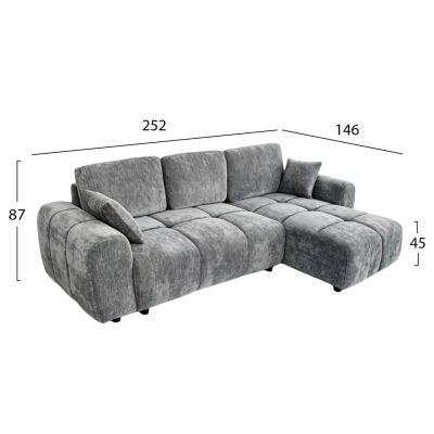 CORNER SOFABED REVERSIBLE GERT HM3349.01 GREY CHENILLE FABRIC 252x146x87Hcm.