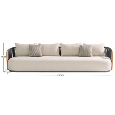 Augustus Outdoor 4-Seater Sofa – 330 × 91 × 71 cm, Grey & Beige
