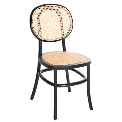 DINING CHAIR STACKABLE PENNY HM8747.10 BEECH WOOD IN BLACK-SYNTHETIC RATTAN 44x51x87Hcm.