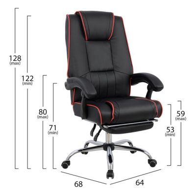 Офис Гейминг стол с поставка за крака HM1089.01 Черен/Червен 64x68x128 см