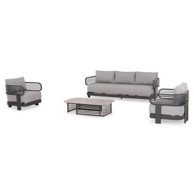 OUTDOOR LOUNGE SET 4PCS AURA SM6193.01 GREY ALUMINUM-OLEFIN FABRIC-ROCK BEAM TOP