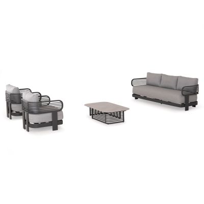OUTDOOR LOUNGE SET 4PCS AURA SM6193.01 GREY ALUMINUM-OLEFIN FABRIC-ROCK BEAM TOP