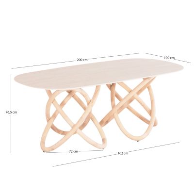 Dining Table Orbiter SM18093.02 Ceramic Top in Ecru color-Ashwood Legs in Natural color 200x100x76.5Hcm.