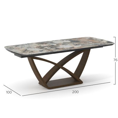 DINING TABLE EXTENDABLE EMPIRE SM18094 CERAMIC & GLASS TOP-METAL BASE 200(50+50)x100x77Hcm.