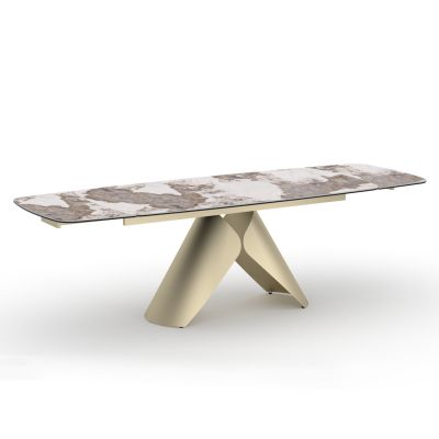 DINING TABLE EXTENDABLE HYPERION SM18097.02 CERAMIC TOP-METAL LEGS IN CHAMPAGNE COLOR 180(40+40)x90x76Hcm.