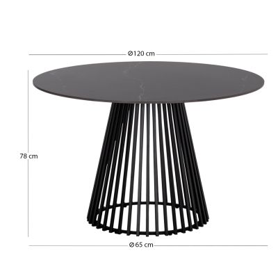 DINING TABLE ROUND MEMNON SM18099 CERAMIC TOP-METAL BLACK BASE Φ120x76Hcm.