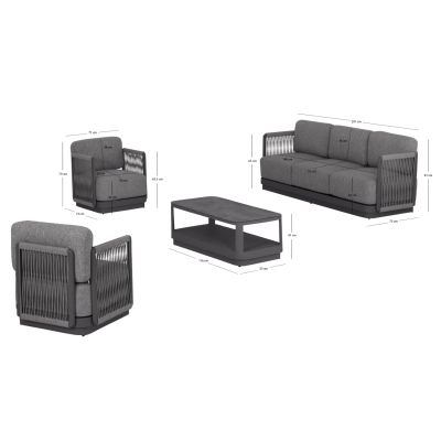 OUTDOOR LOUNGE SET 4PCS SERIES ELYSIA SM6186.01 DARK GREY ALUMINUM-ROPE-P.E.FABRIC