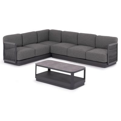 OUTDOOR CORNER LOUNGE SET 3PCS SERIES ELYSIA SM6187.01 DARK GREY ALUMINUM-ROPE-P.E.FABRIC