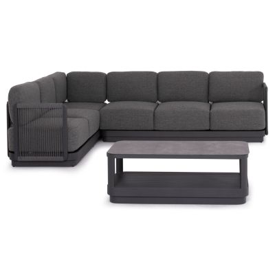 OUTDOOR CORNER LOUNGE SET 3PCS SERIES ELYSIA SM6187.01 DARK GREY ALUMINUM-ROPE-P.E.FABRIC