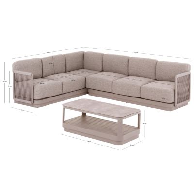Outdoor Corner Lounge Set 3pcs series Elysia SM6187.02 Champagne-colored aluminum-Rope- P.E. fabric