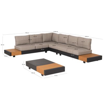 OUTDOOR CORNER LOUNGE SET 4PCS ADHARA SM6189 ALUMINUM-OLEFIN FABRIC-SINTERED STONE