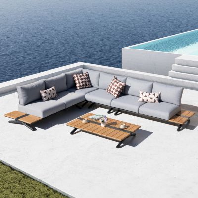 OUTDOOR CORNER LOUNGE SET 5PCS MEILANI SM6190 ALUMINUM-EUCALYPTUS WOOD-ROPE