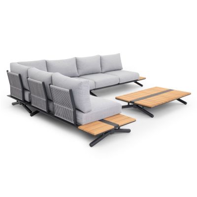 OUTDOOR CORNER LOUNGE SET 5PCS MEILANI SM6190 ALUMINUM-EUCALYPTUS WOOD-ROPE