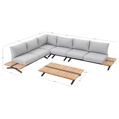 OUTDOOR CORNER LOUNGE SET 5PCS MEILANI SM6190 ALUMINUM-EUCALYPTUS WOOD-ROPE