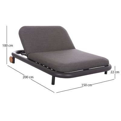 OUTDOOR DAYBED SERIES UTOPIA SM6238.01 ALUMINUM AND OLEFIN FABRIC IN DARK GREY 212x155x38Hcm.