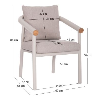 DINING CHAIR SERIES EUTOPIA SM6239.02 CREAM WHITE ALUMINUM-BEIGE OLEFIN FABRIC 62x66x78Hcm.
