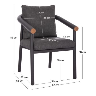 DINING CHAIR SERIES EUTOPIA SM6239.01 DARK GREY ALUMINUM & OLEFIN FABRIC 62x66x78Hcm.