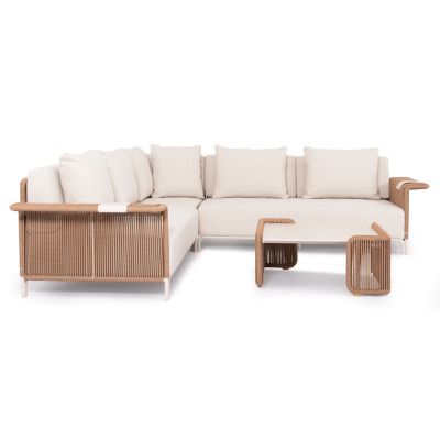 OUTDOOR LOUNGE SET 2PCS AURORA SM6319 IVORY ALUMINUM-BEIGE TWISTED WICKER-SINTERED STONE