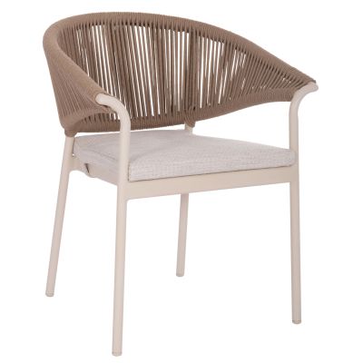 ALUMINUM DINING CHAIR STELLAR SM6320 IVORY FRAME & CUSHION-NATURAL ROPE 64,5x60x78,5Hcm