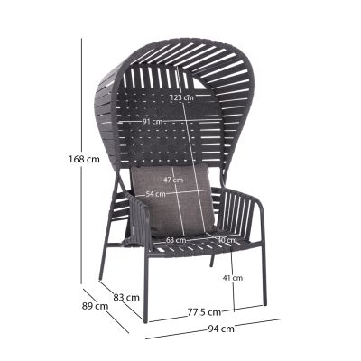 ALUMINUM ARMCHAIR STUNNER SM6323.02 ANTHRACITE FRAME-STRAP ROPE-CUSHIONS 95x106x165Hcm.