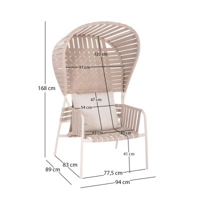 ALUMINUM ARMCHAIR STUNNER SM6323 IVORY FRAME & CUSHIONS WITH BEIGE STRAP ROPE 95x106x165Hcm.