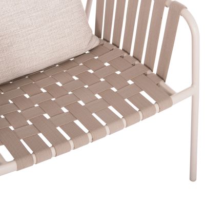 ALUMINUM ARMCHAIR STUNNER SM6323 IVORY FRAME & CUSHIONS WITH BEIGE STRAP ROPE 95x106x165Hcm.