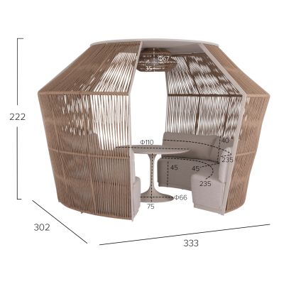 GAZEBO-ROUND TABLE LOUNGE SET SERIES DIAMOND SM21074 IVORY ALUMINUM-TWIST WICKER BEIGE 302x333x222H