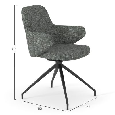 Swiveling Dining Chair Dominion SM18104.02 Light Grey fabric-Metal legs in Black 58x60x87Hcm.