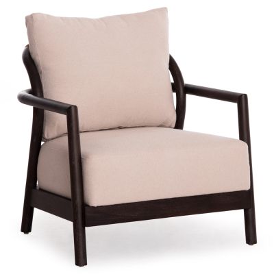 ARMCHAIR PRISTINE SM9964 MAHOGANY WOOD IN BLACK-ROPE-CREAM WHITE CUSHION 70x77x71,5Hcm.