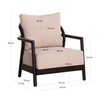 ARMCHAIR PRISTINE SM9964 MAHOGANY WOOD IN BLACK-ROPE-CREAM WHITE CUSHION 70x77x71,5Hcm.