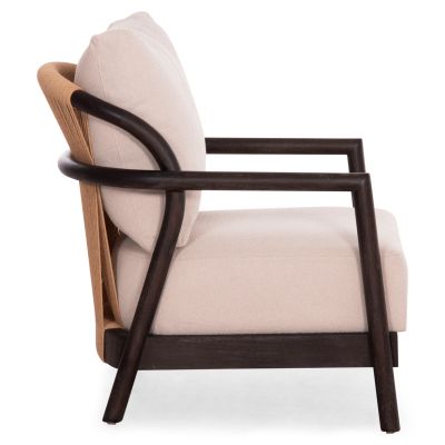 ARMCHAIR PRISTINE SM9964 MAHOGANY WOOD IN BLACK-ROPE-CREAM WHITE CUSHION 70x77x71,5Hcm.