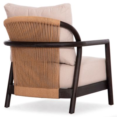 ARMCHAIR PRISTINE SM9964 MAHOGANY WOOD IN BLACK-ROPE-CREAM WHITE CUSHION 70x77x71,5Hcm.
