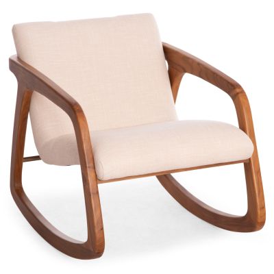 ROCKING CHAIR ROCKER SM9965 TEAK WOOD IN NATURAL-BEIGE FABRIC 61x87x73Hcm.