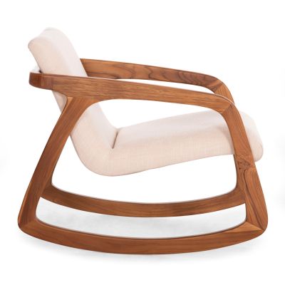 ROCKING CHAIR ROCKER SM9965 TEAK WOOD IN NATURAL-BEIGE FABRIC 61x87x73Hcm.