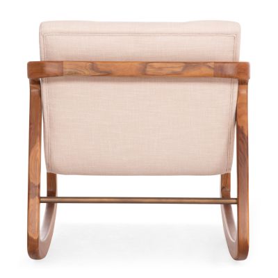 ROCKING CHAIR ROCKER SM9965 TEAK WOOD IN NATURAL-BEIGE FABRIC 61x87x73Hcm.