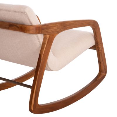 ROCKING CHAIR ROCKER SM9965 TEAK WOOD IN NATURAL-BEIGE FABRIC 61x87x73Hcm.