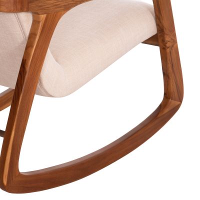 ROCKING CHAIR ROCKER SM9965 TEAK WOOD IN NATURAL-BEIGE FABRIC 61x87x73Hcm.