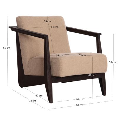 ARMCHAIR CYNTHIA SM9966 MAHOGANY WOOD IN BLACK-CREAM WHITE CUSHIONS 65x75x60Hcm.