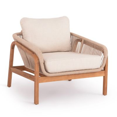 OUTDOOR LOUNGE ARMCHAIR OASIS SM6226 ACACIA WOOD-ALUMINUM & ROPE BEIGE 92x80x71.5-82Hcm.