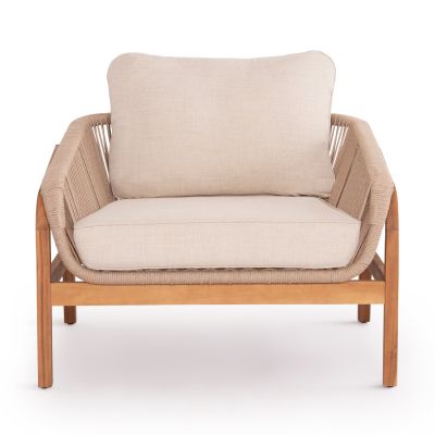 OUTDOOR LOUNGE ARMCHAIR OASIS SM6226 ACACIA WOOD-ALUMINUM & ROPE BEIGE 92x80x71.5-82Hcm.