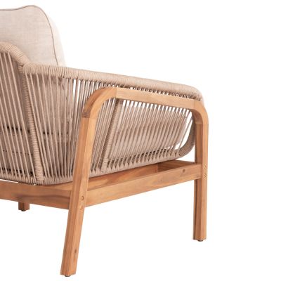 OUTDOOR LOUNGE ARMCHAIR OASIS SM6226 ACACIA WOOD-ALUMINUM & ROPE BEIGE 92x80x71.5-82Hcm.